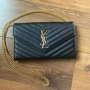 Saint Laurent Large Monogram Quilted Leather Wallet On a Chain